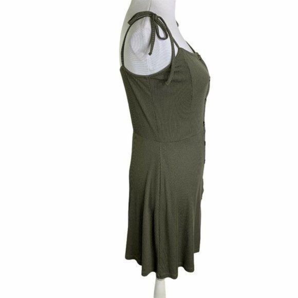 Topshop  Ribbed Button Up Tie Shoulders Mini Dress - Picture 6 of 10